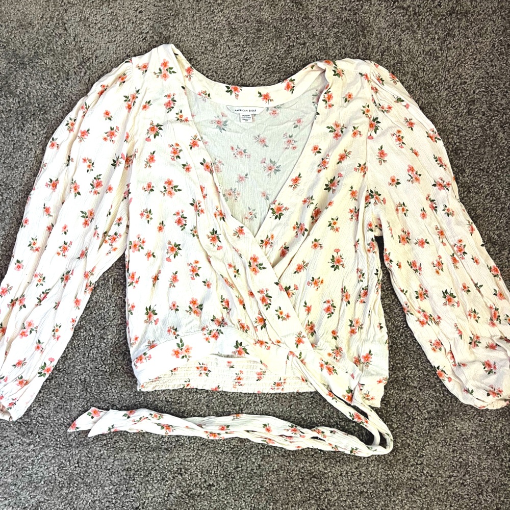 Off White Floral Tie Top